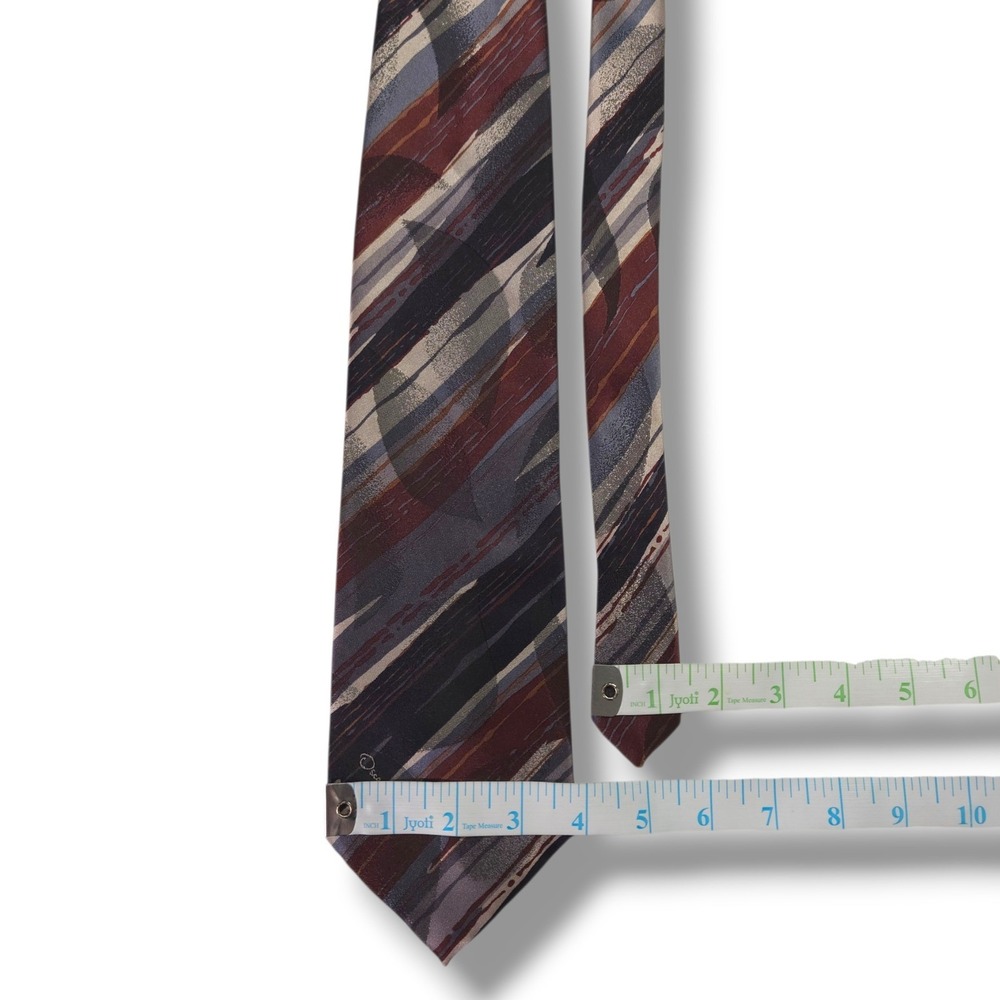 Oscar De La Renta Studio Silk Necktie Abstract Stripe USA Burgundy Gray OS - Picture 6 of 6